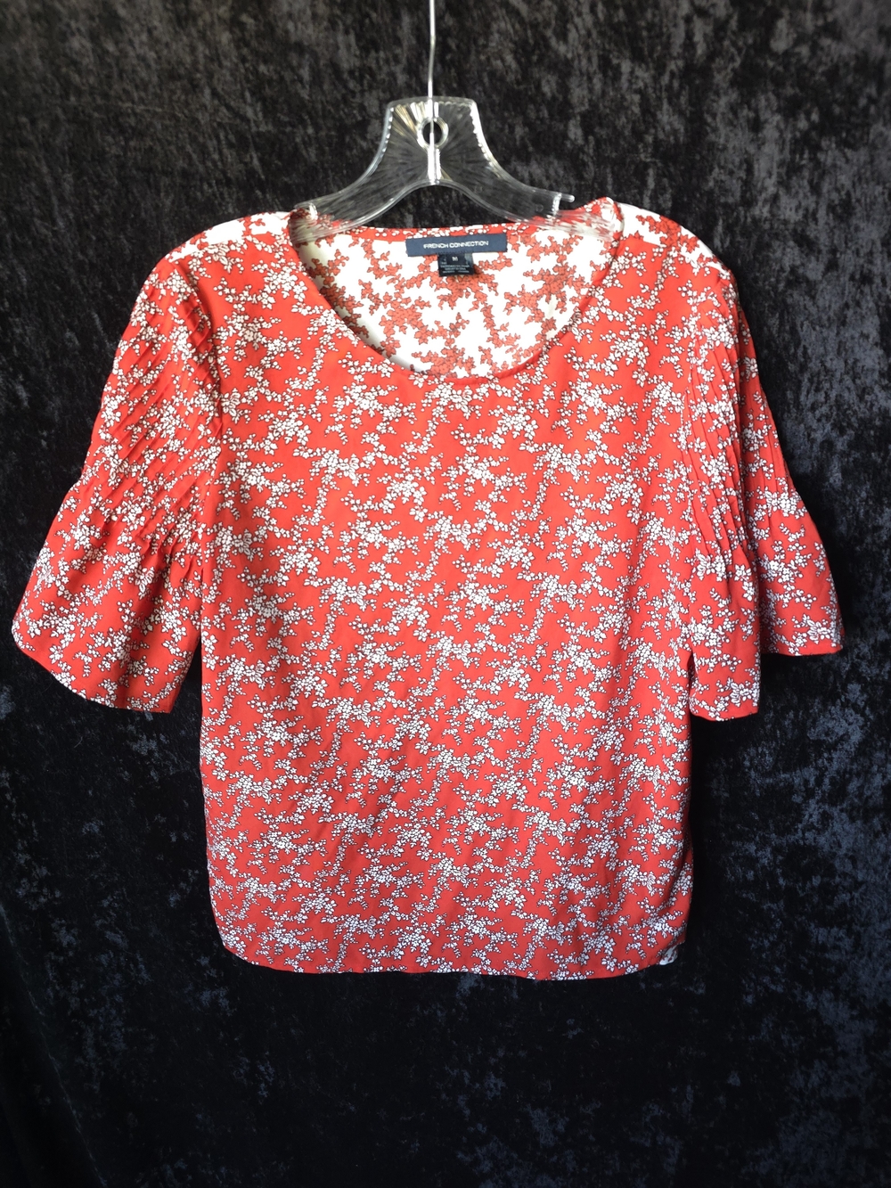 French Connection Red Floral Puff-Sleeve Blouse